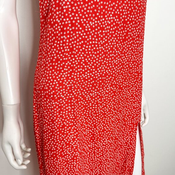 Reformation Crimini V Neck Leg Slit Midi Slip Dress in Western Red Floral Size 2 - Picture 8 of 15